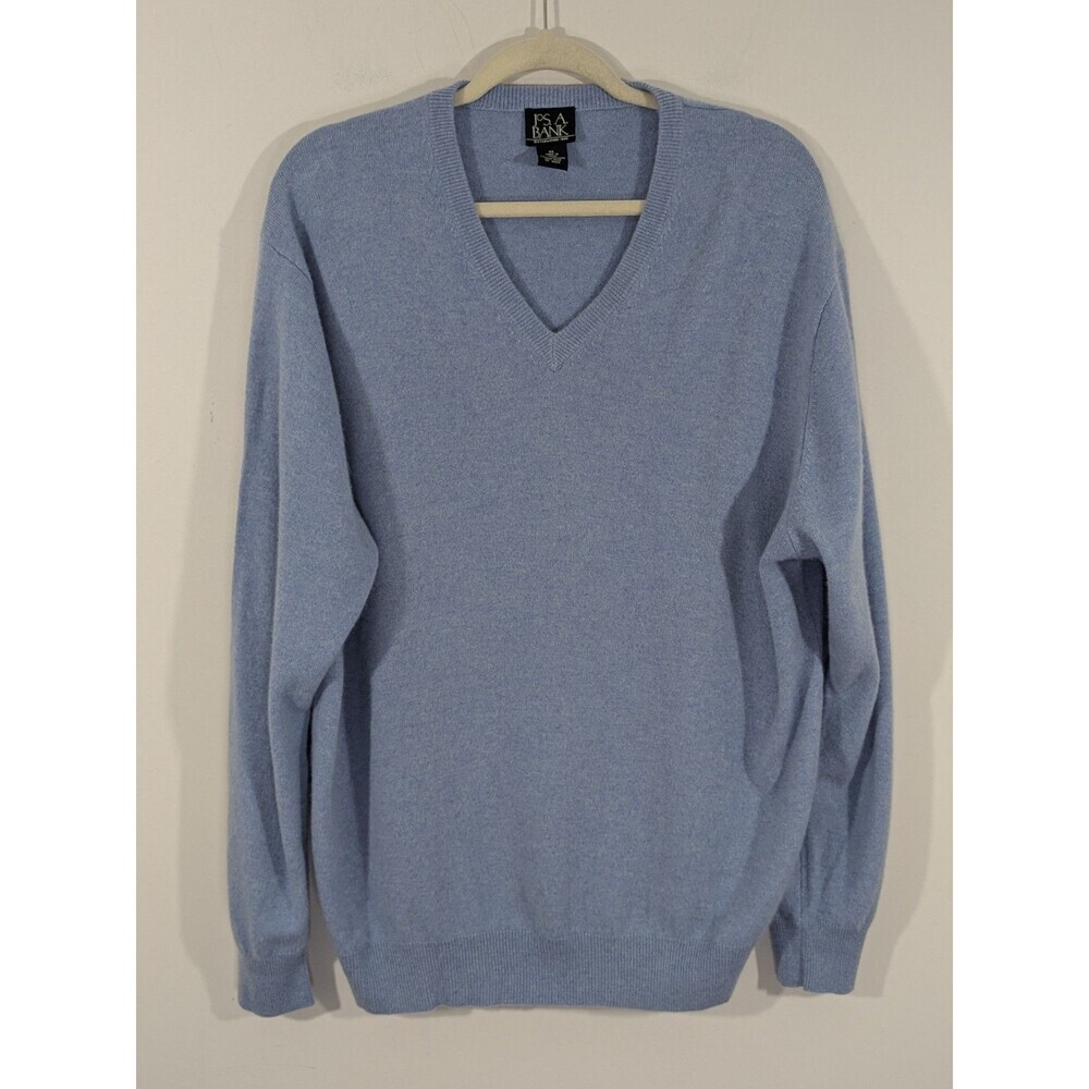 Jos. A. Bank Light Blue 100% Cashmere V-Neck Long Sleeve Sweater Size XL EUC